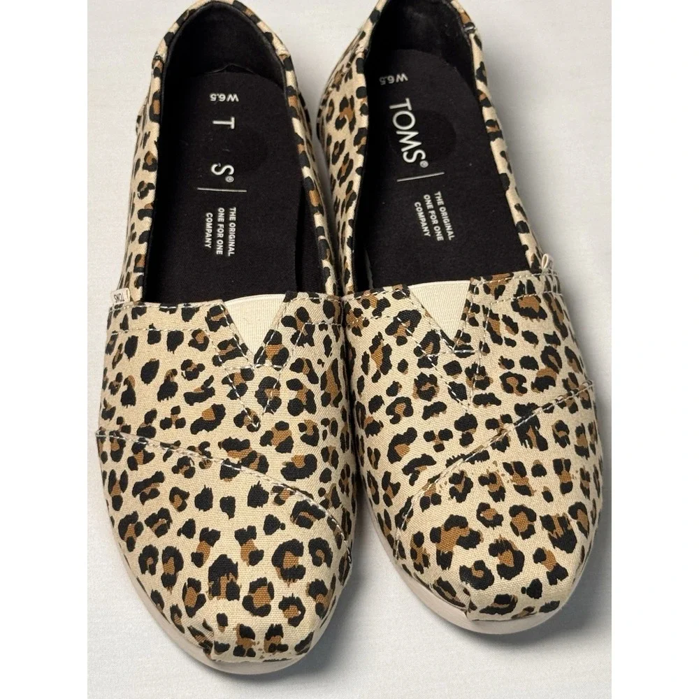 TOMS Women's Canvas Leopard Animal Print Slip On US 6.5